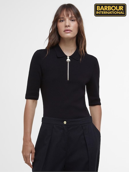 Barbour® International Emerson Knitted Black Polo Shirt (AC1336) | £80