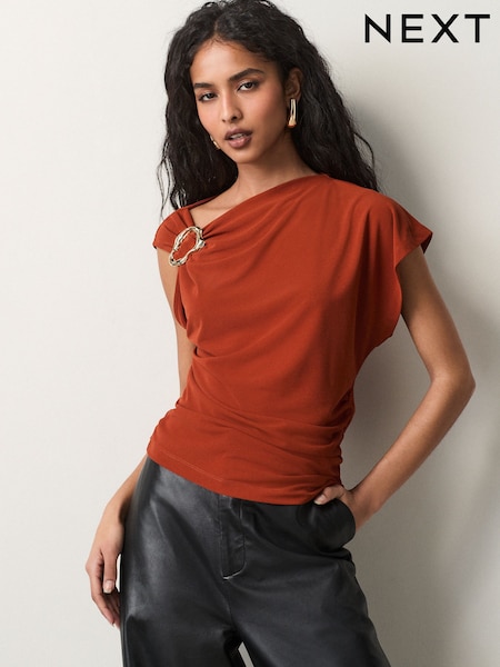 Rust Red Asymetric Drape Hardware Top (AC1391) | £30
