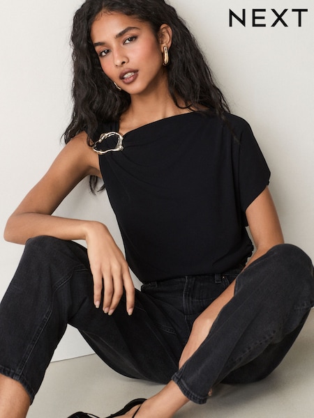 Black Asymetric Drape Hardware Top (AC1392) | £30