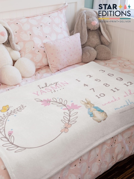 Star Editions Girls Personalised Peter Rabbit Date Chart White Blanket (AC1469) | £20