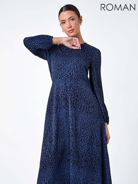 Roman Blue Animal Print Midi Dress (AC1511) | £42