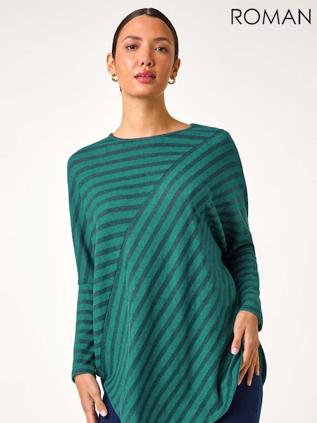 Roman Green Contrast Stripe Stretch Jersey Top (AC1526) | £32