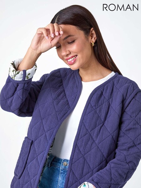 Roman Blue Floral Print Lining 100% Cotton Quilted Jacket (AC1535) | £48