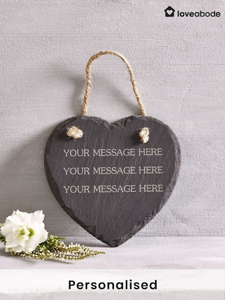 Loveabode Grey Personalised Real Slate Heart Sign (AC1538) | £20