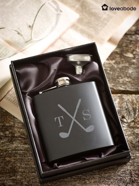Loveabode Personalised Golf Clubs Black Hip Flask (AC1543) | £15
