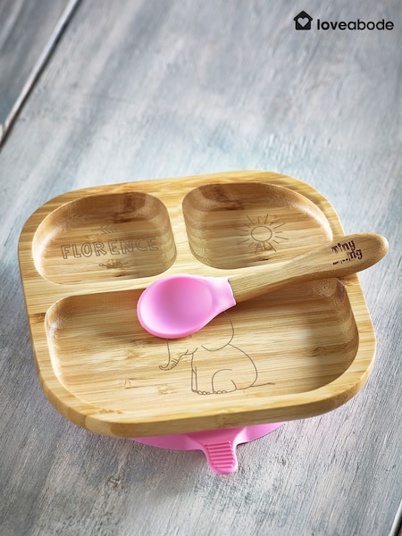 Loveabode Personalised Feeding Brown Wooden Plate (AC1549) | £20