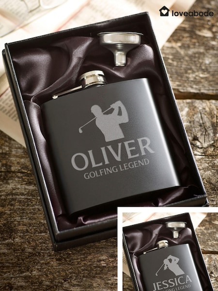 Loveabode Personalised Golf Silhouette Black Hip Flask (AC1552) | £15