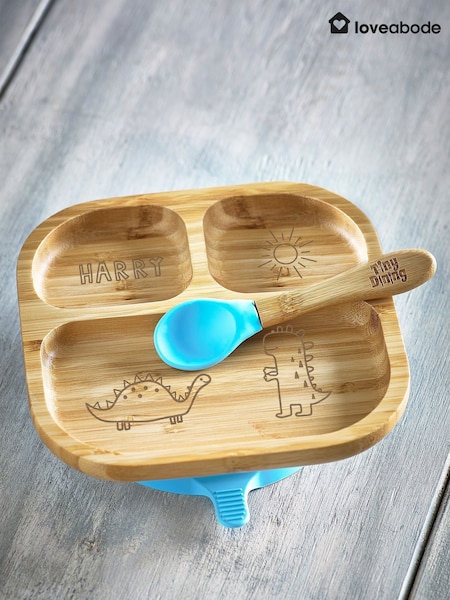 Loveabode Personalised Feeding Brown Wooden Plate (AC1557) | £22