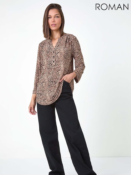 Roman Natural Animal Print Stretch Blouse (AC1573) | £35