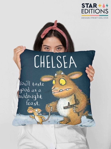 Star Editions Child Personalised Gruffalos Blue/Cream 100% Cotton Cushion (AC1641) | £25