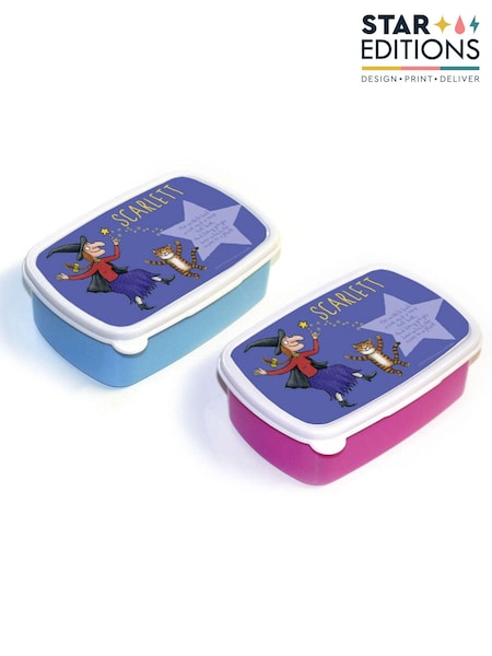 Star Editions Personalised Witch And Cat Room On The Broom Blue/Pink Lunch Box (AC1655) | £13