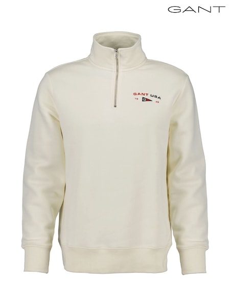 GANT Cream Graphic Half Zip 100% Cotton Sweat Top (AC1849) | £120