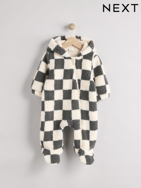 Grey Cosy Checkerboard Borg Baby Pramsuit (0mths-2yrs) (AC1854) | £25 - £27