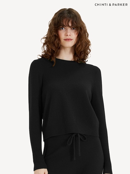 Chinti & Parker Pure Cashmere Crop Black Jumper (AC1909) | £275