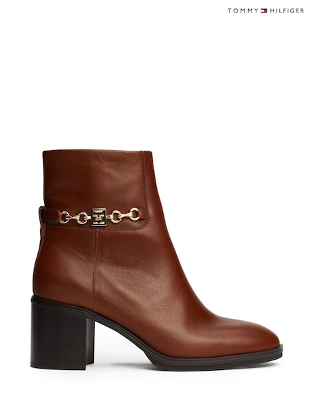 Tommy Hilfiger Chain Leather Mid Heel Black Boots (AC2033) | £180