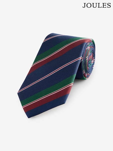 Joules Navy Blue Stripe 100% Silk Tie (AC2078) | £25