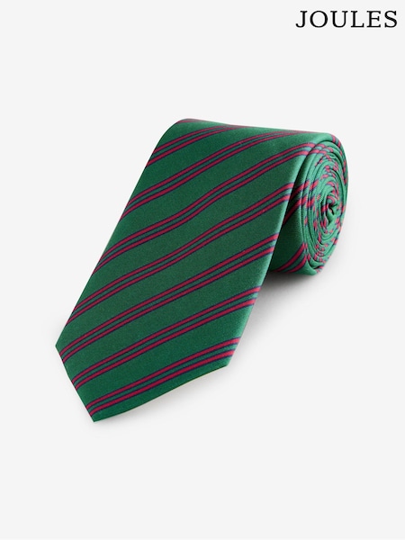 Joules Green Stripe 100% Silk Tie (AC2084) | £25