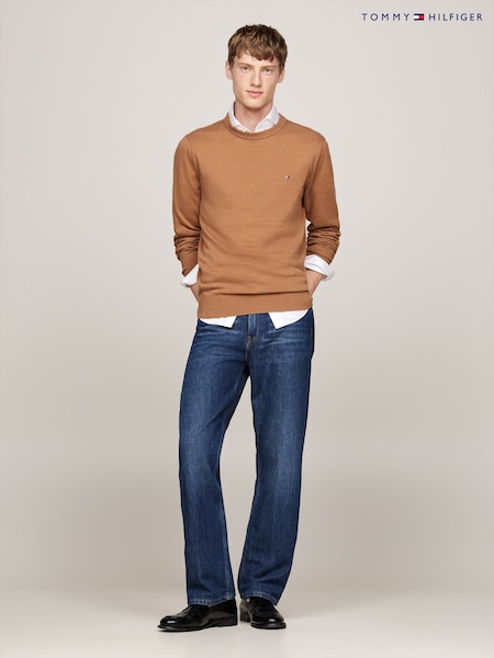 Tommy Hilfiger Brown Cotton Blend Jumper With Cashmere (AC2455) | £110