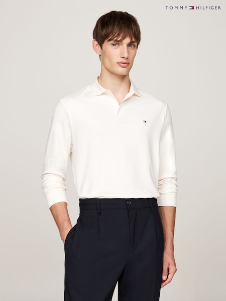 Tommy Hilfiger Cream Regular Fit Long-Sleeved Liquid 100% Cotton Polo Shirt (AC2615) | £90