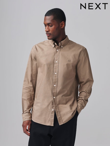 Stone Natural Slim Fit Long Sleeve Oxford Shirt (AC2644) | £26