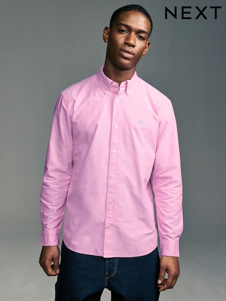 Pink Slim Fit Long Sleeve Oxford Shirt (AC2645) | £26