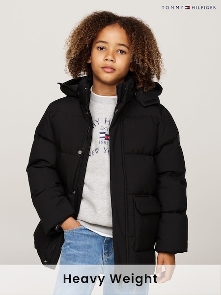 Tommy Hilfiger Black Monotype Ribstop Puffer Jacket (AC2660) | £130