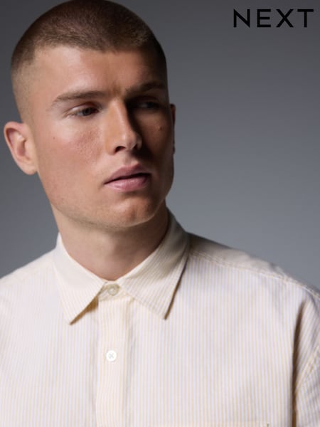 Yellow Stripe Long Sleeve Oxford 100% Cotton Shirt (AC2747) | £28