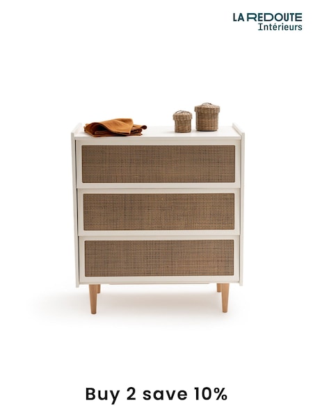 La Redoute Intérieurs Egg Shell Taga Cane Front 3 Drawer Chest of Drawers (AC2762) | £285