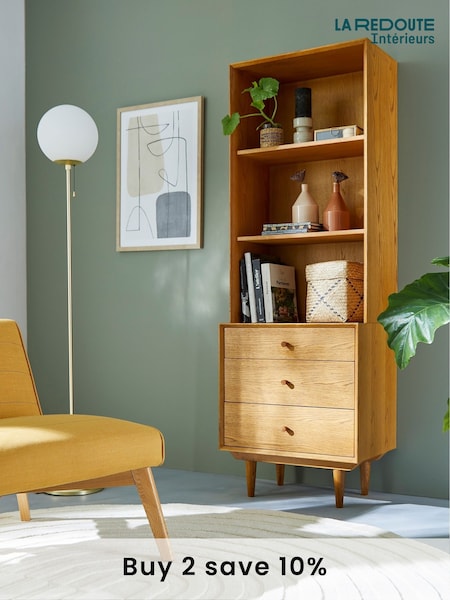 La Redoute Intérieurs Oak Quilda 3 Compartment 3 Drawer Vintage Bookcase (AC2791) | £615