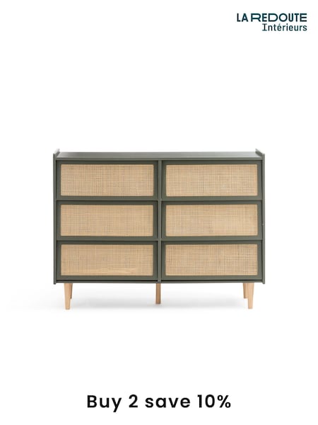 La Redoute Intérieurs Dark Khaki Taga Cane Front 6 Drawer Chest of Drawers (AC2811) | £450