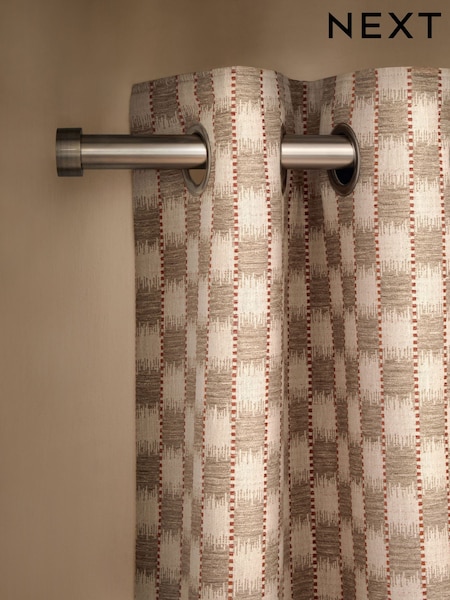 Natural/Orange Stripe Jacquard Eyelet Lined Curtains (AC2863) | £80 - £170
