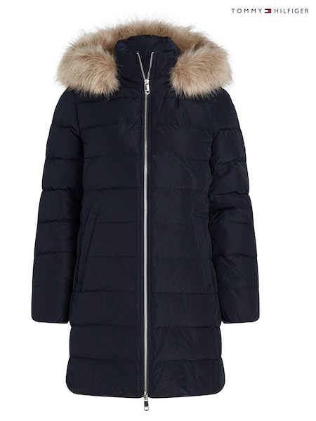 Tommy Hilfiger Blue Curve Tyra Heritage Coat With Faux Fur (AC2912) | £300