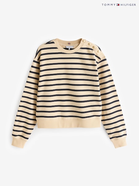 Tommy Hilfiger Nude Regular Fit Gold Button Crew Neck 100% Cotton Sweatshirt (AC2918) | £140