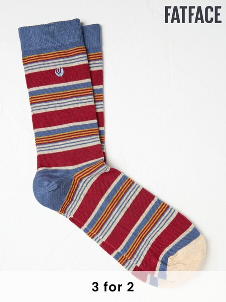 FatFace Blue & Red Men's Striped Socks (AC3172) | £7.50