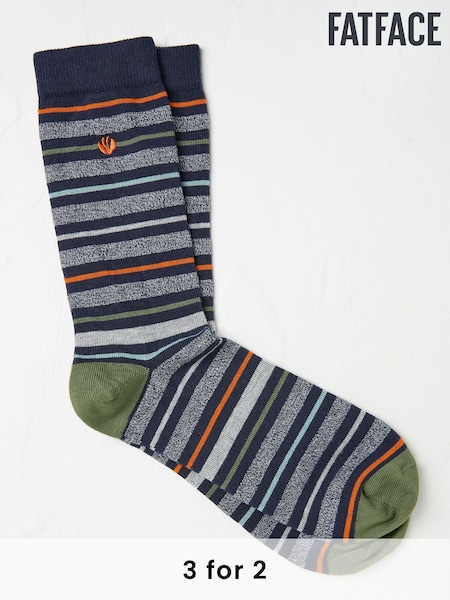 FatFace Navy Blue & Grey Men's Striped Socks (AC3179) | £7.50