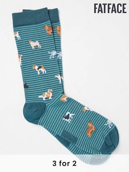 FatFace Teal Blue Dogs Men's Socks (AC3185) | £7.50