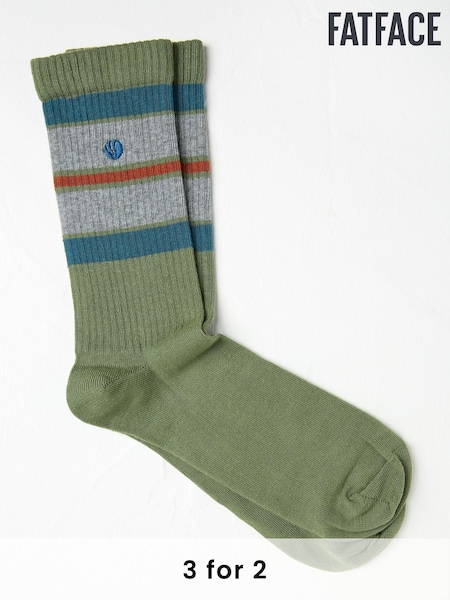 FatFace Green Men's Striped Ribbed Socks (AC3187) | £7.50
