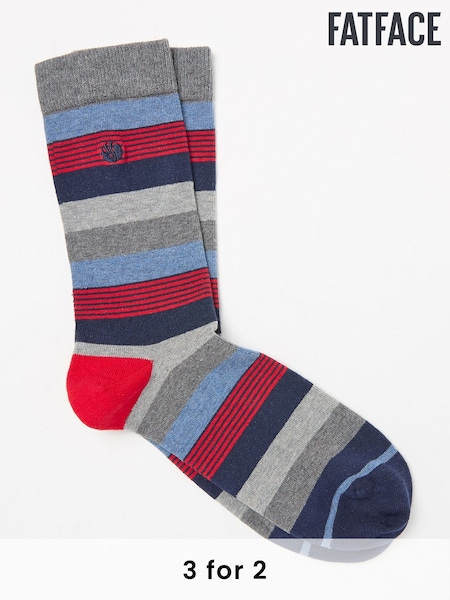 FatFace Grey & Blue Stripe Men's Striped Socks (AC3192) | £7.50