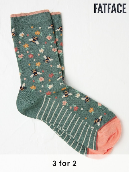 FatFace Green Bee Floral Socks (AC3229) | £7.50