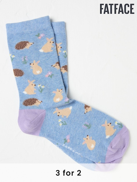 FatFace Blue Bunny & Hedgehog Women's Socks (AC3230) | £7.50