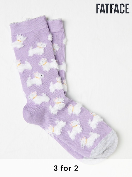 FatFace Lilac Purple Fluffy Westie Women's Socks (AC3235) | £7.50