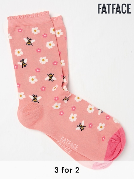 FatFace Pink Daisy Bee Women's Socks (AC3237) | £7.50