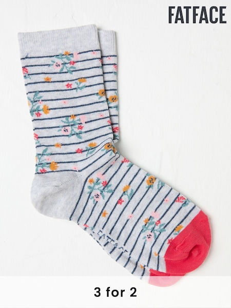 FatFace Grey Stripe Floral Women's Socks (AC3247) | £7.50