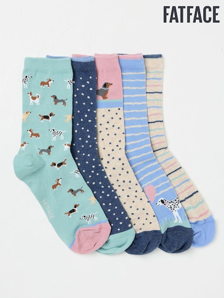 FatFace Multi Dogs 5 Pack Women's Socks (AC3266) | £20