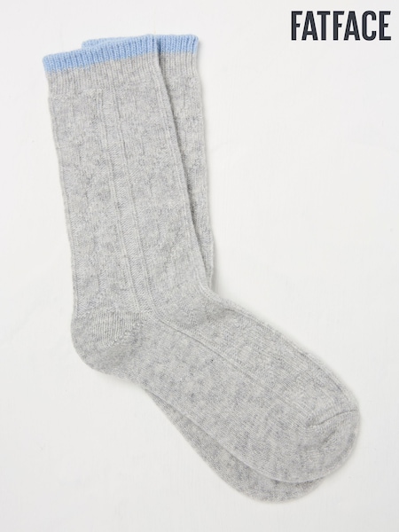 FatFace Grey Cable Cashmere Blend Socks (AC3278) | £10