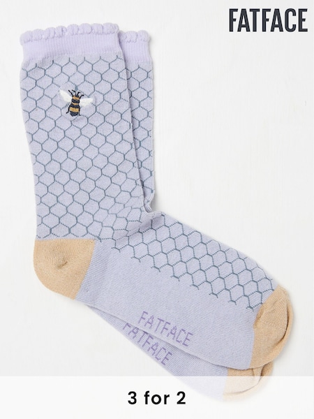 FatFace Purple Embroidered Bee Honeycomb Socks (AC3285) | £7.50