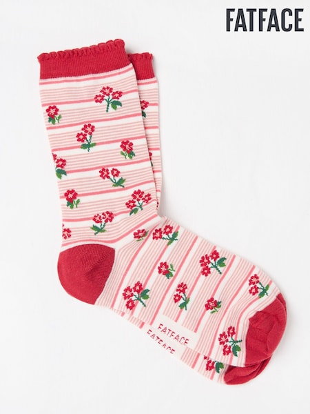 FatFace White Stripe Floral Socks (AC3291) | £7.50