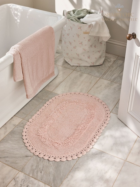 Shabby Chic by Rachel Ashwell® Soft Pink Oval Crochet 100% Cotton Bath Mat (AC3359) | £22