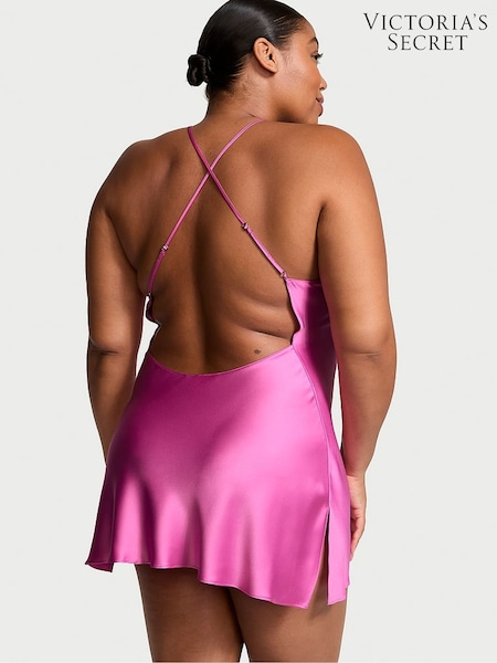 Victoria's Secret New Peony Pink Mini Satin Open Back Slip (AC3471) | £59