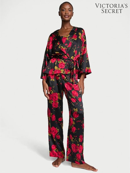 Victoria's Secret Black Glamorous Rose Satin Short Robe (AC3484) | £59